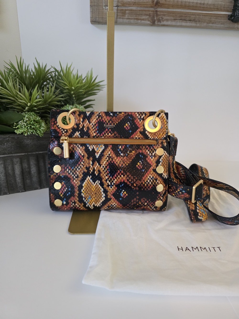 Hammitt Tony Small Botanical Snake Print Leather Crossbody Brushed Gold - Picture 2 of 15